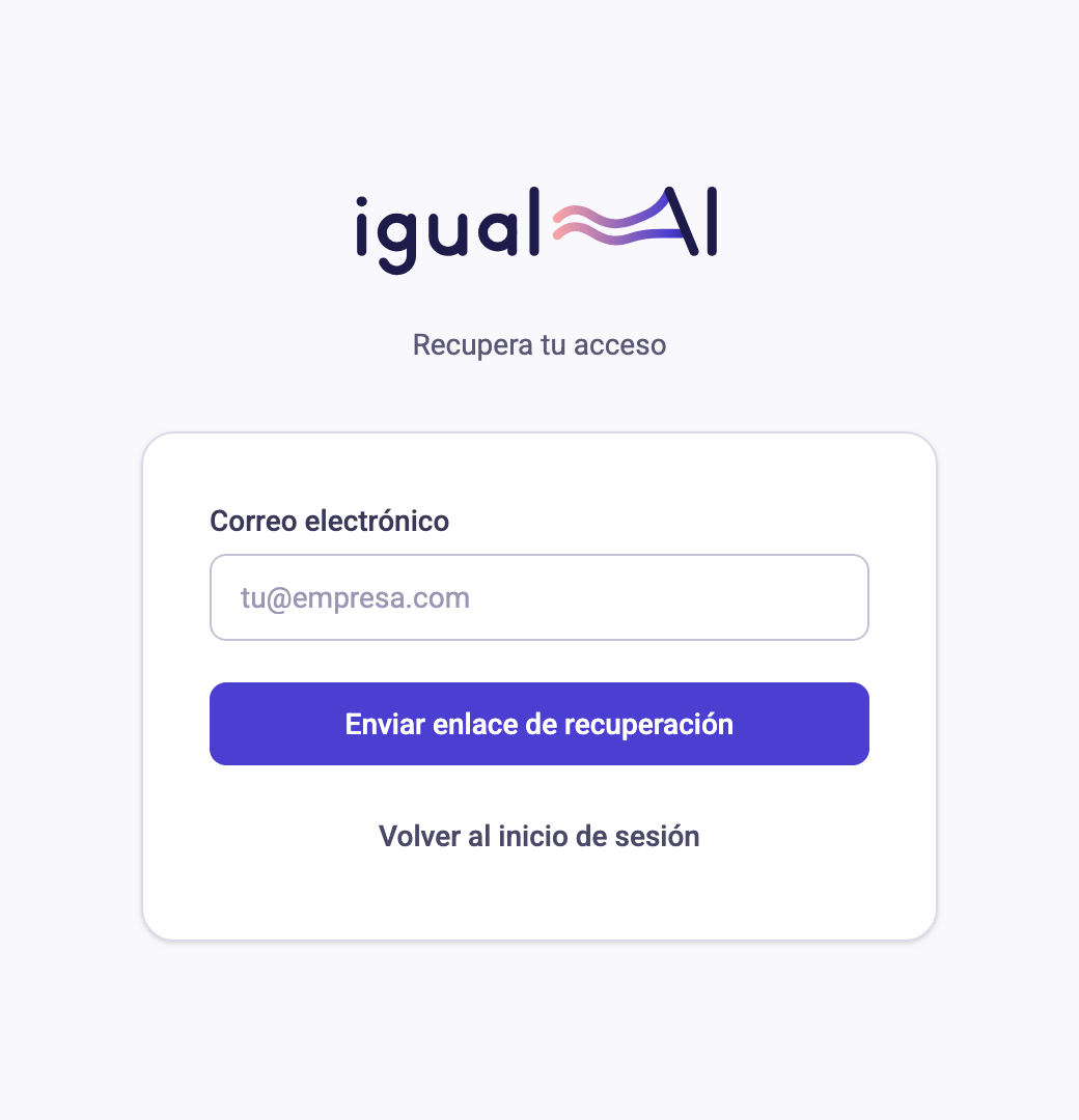 Pantalla Recupera tu acceso para pedir el enlace
