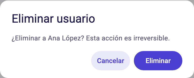 Diálogo de confirmación para eliminar un usuario